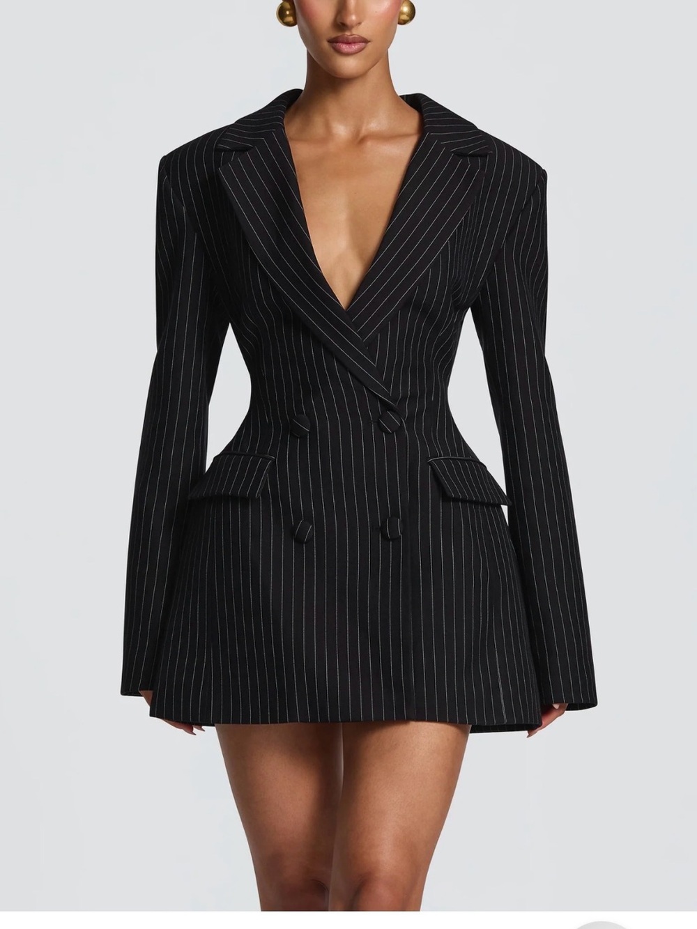 Black Pinstripe Double-Breasted Mini Dress